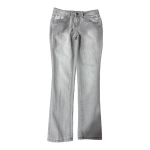 Earl Jean Light Gray Embellished Pocket Straight Leg Jeans, Size 2P